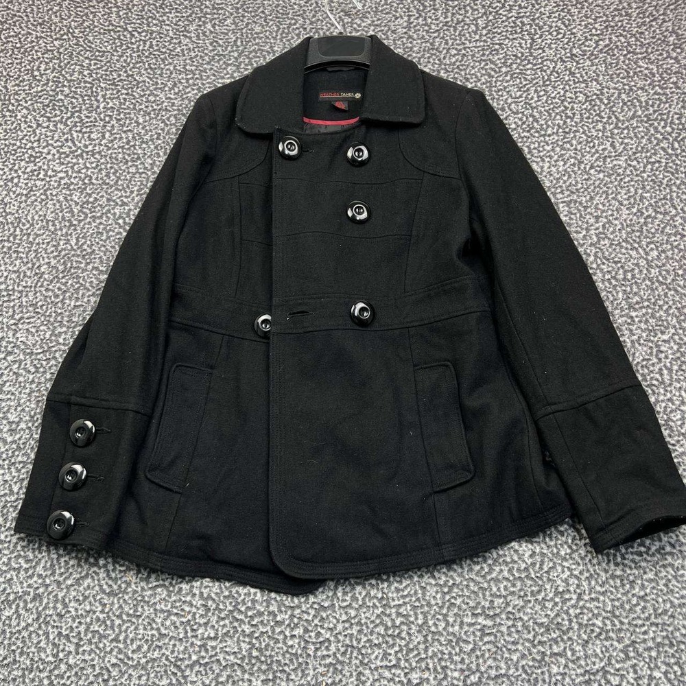 Weather‎ Tamer Pea Coat Women Medium Black Pocket Outdoor Wool M